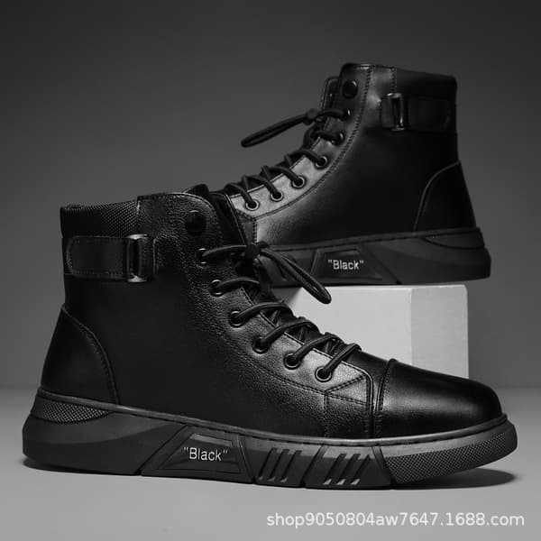 Trendy Martin Boots Men's High-top Men's Casual Leather Boots Cross-border 2022 Explosions Large Size British Men's Boots with Velvet Warm